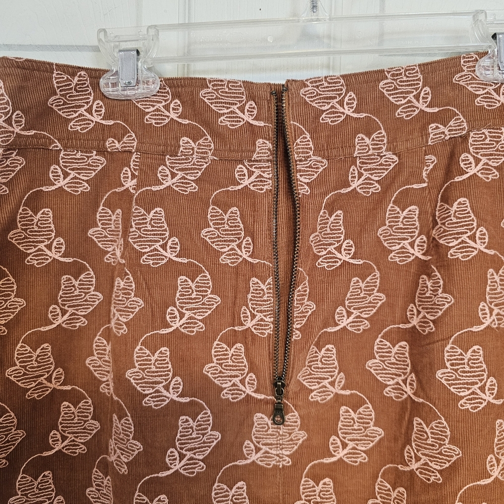 Maeve By Anthropologie Rust Floral Embroidered Print Corduroy Mini Skirt - Picture 6 of 9